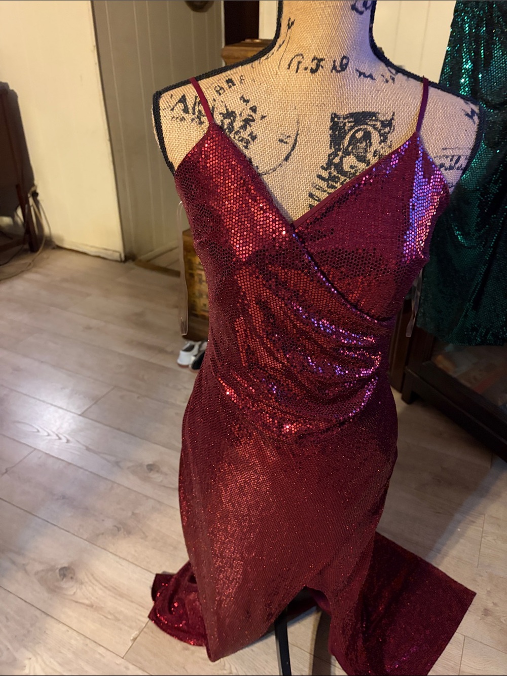 Emerald Sundae Burgundy Red Sequin Slip Dress